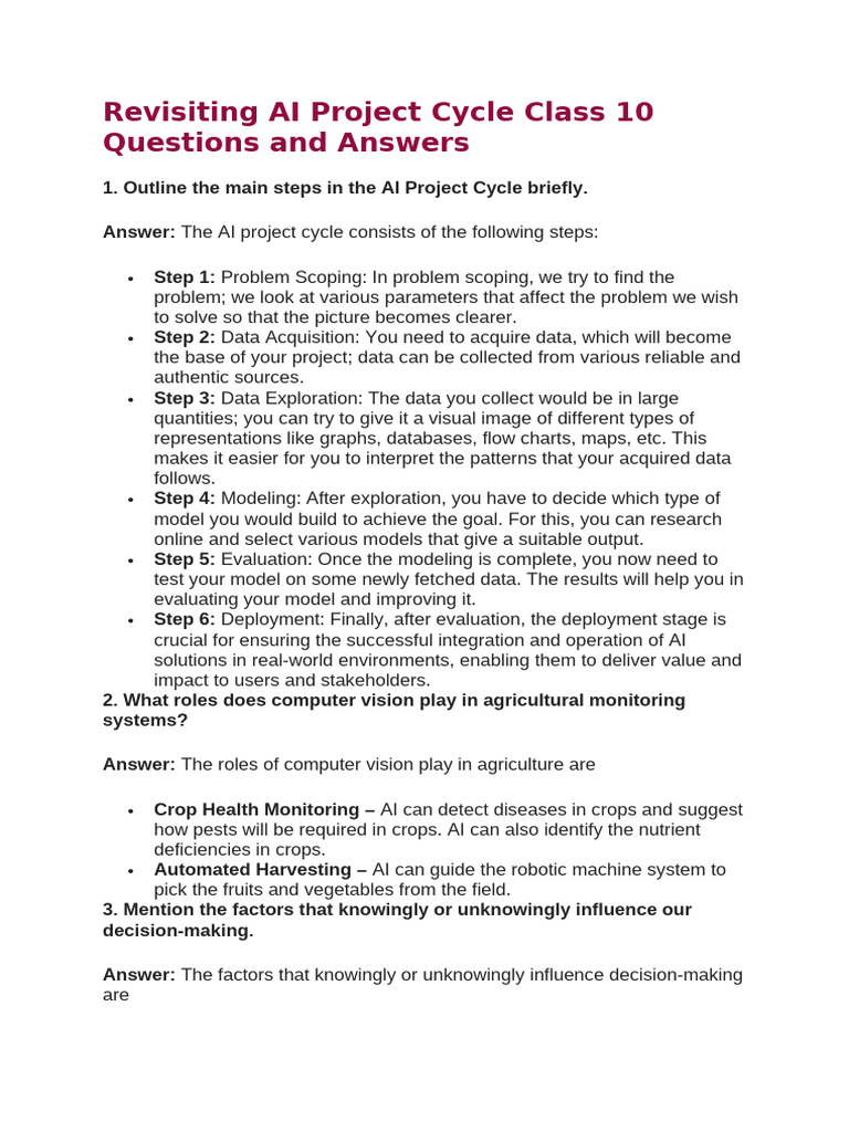 AI Project Cycle Overview for Class 10 | PDF | Artificial Intelligence ...