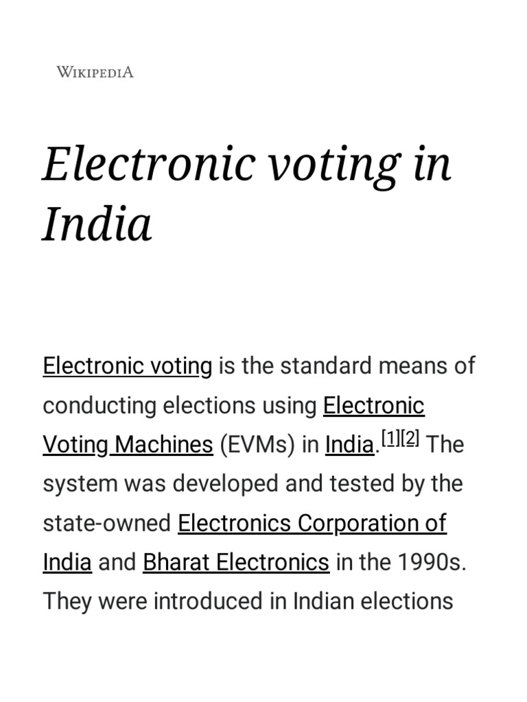 EVMs and VVPAT in Indian Elections | PDF | Electronic Voting ...