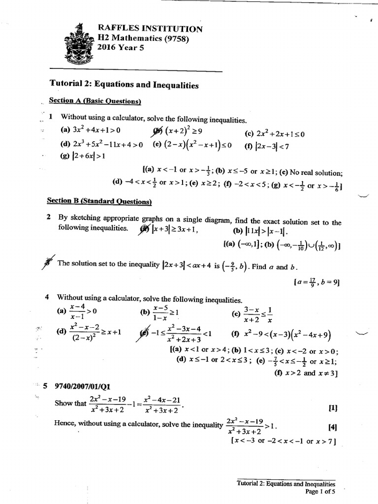2 Equations and Inequalities Tutorial | PDF