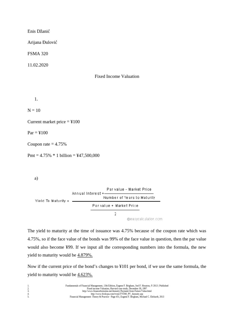 Fixed Income Valuation Analysis | PDF | Bonds (Finance) | Interest