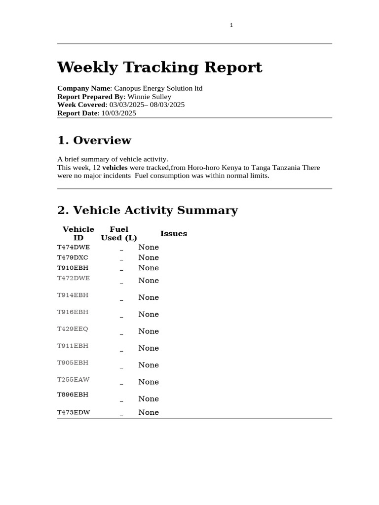 Weekly Vehicle Tracking Report 03/2025 | PDF