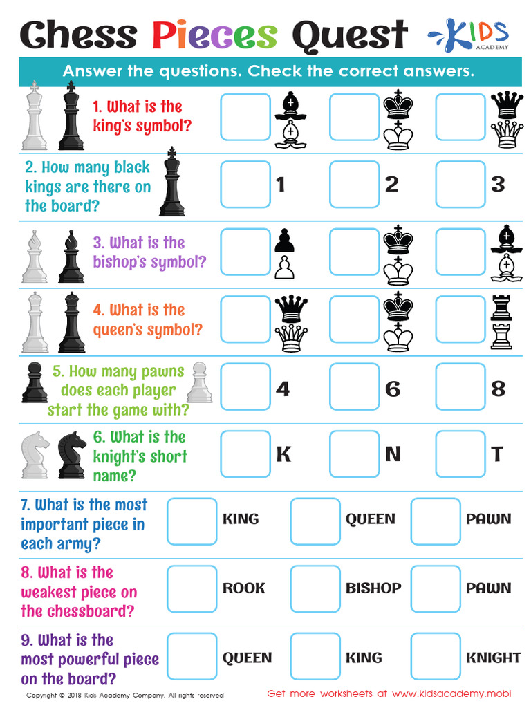 Grade 1 Chess Pieces Quest Worksheet | PDF | Board Games | Chess Openings