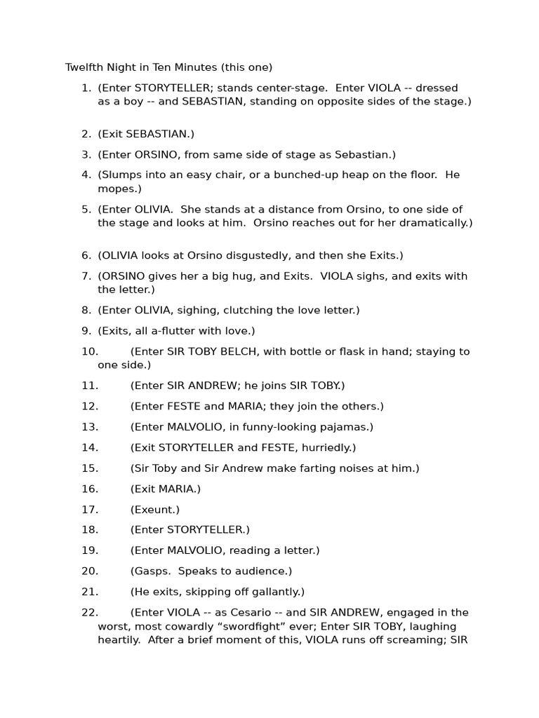 Twelfth Night: A Quick Summary | PDF | Twelfth Night | Shakespearean ...