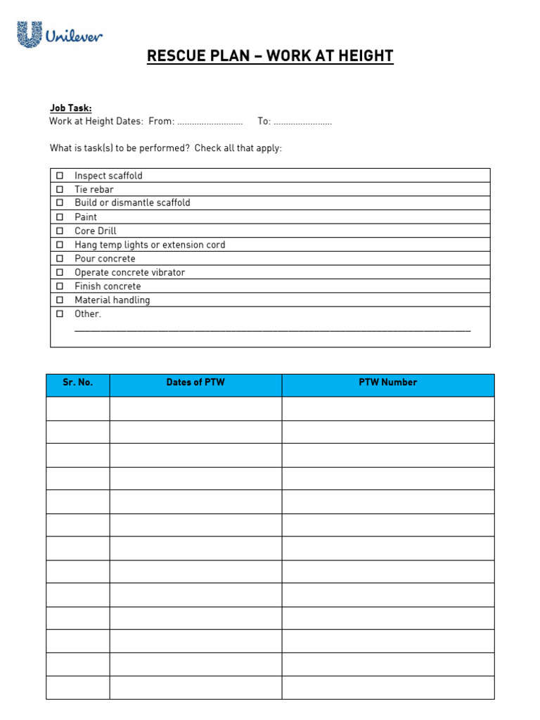 Work at Height Rescue Plan Template | PDF