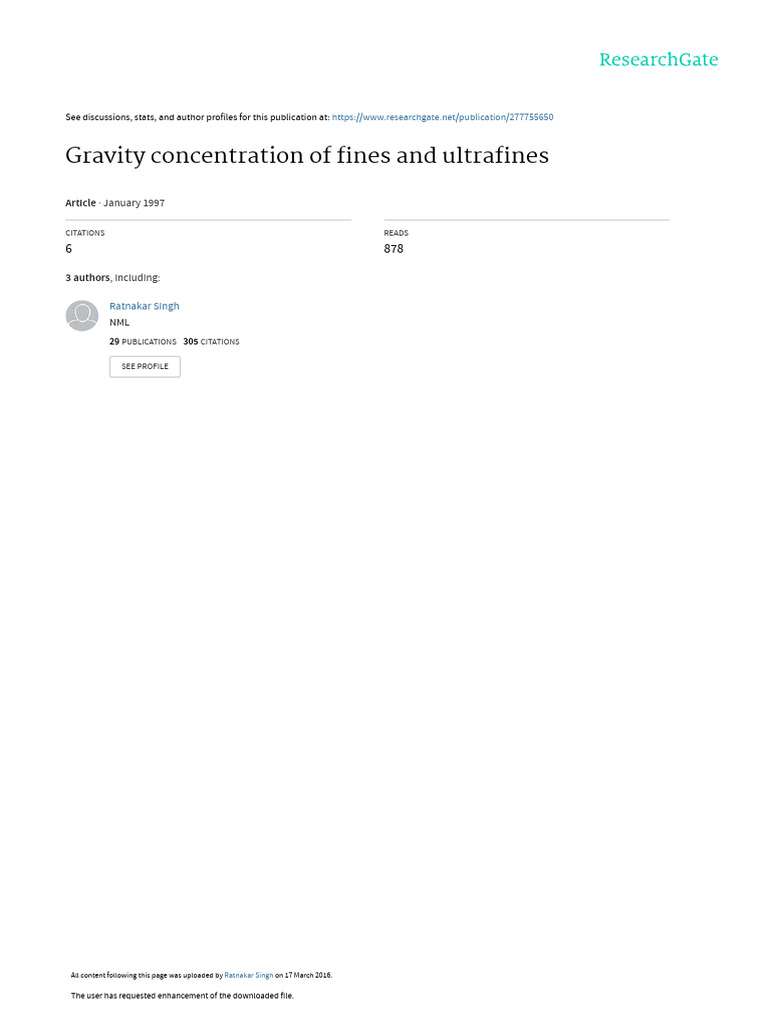 Gravity Concentration of Fines and Ultrafines | PDF | Ore | Mining