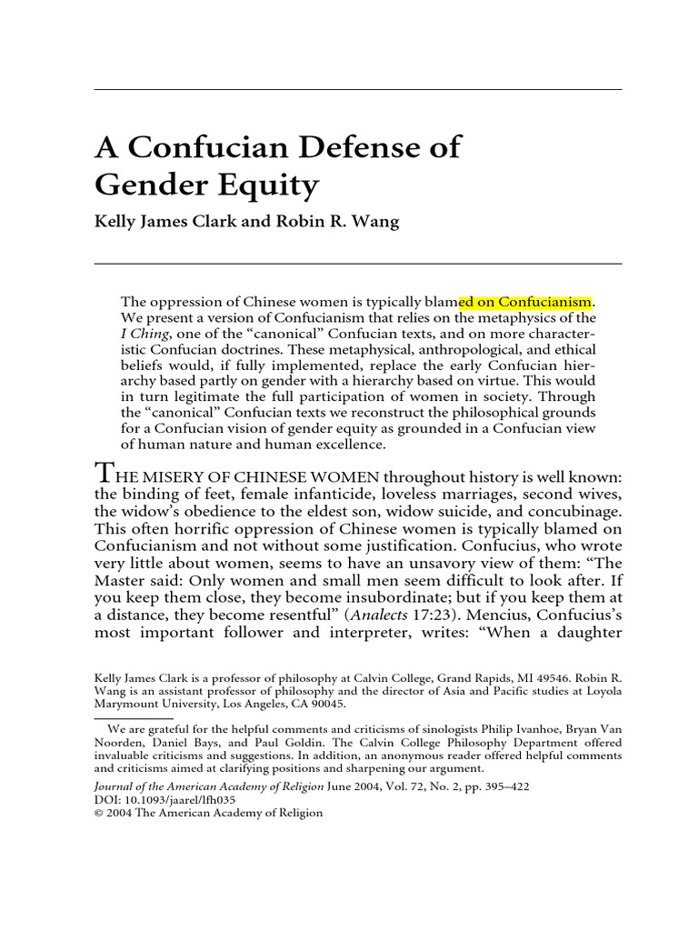 Confucianism and Gender Equity Defense | PDF | Confucianism | Confucius