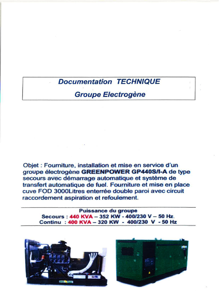 Installation et fonctionnement groupe électrogène PDF — free download