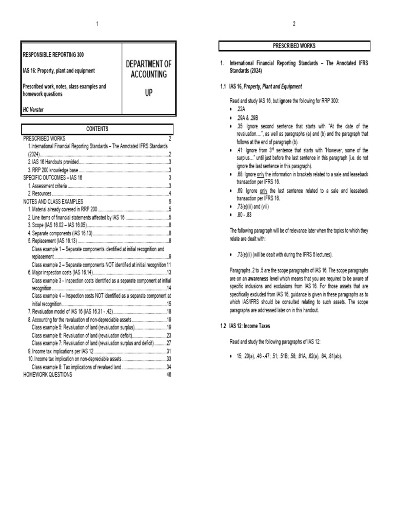 IAS 16 Combined - Prescribed Work, Notes and Questions 2025 | PDF ...
