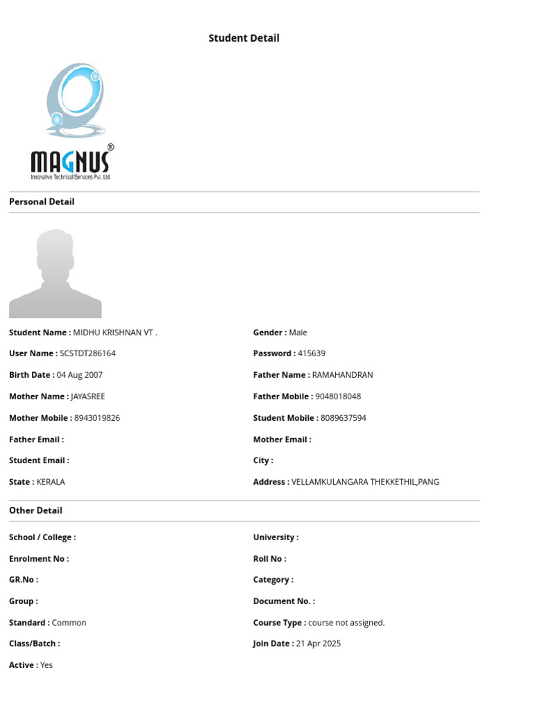Student Profile: Midhu Krishnan VT | PDF