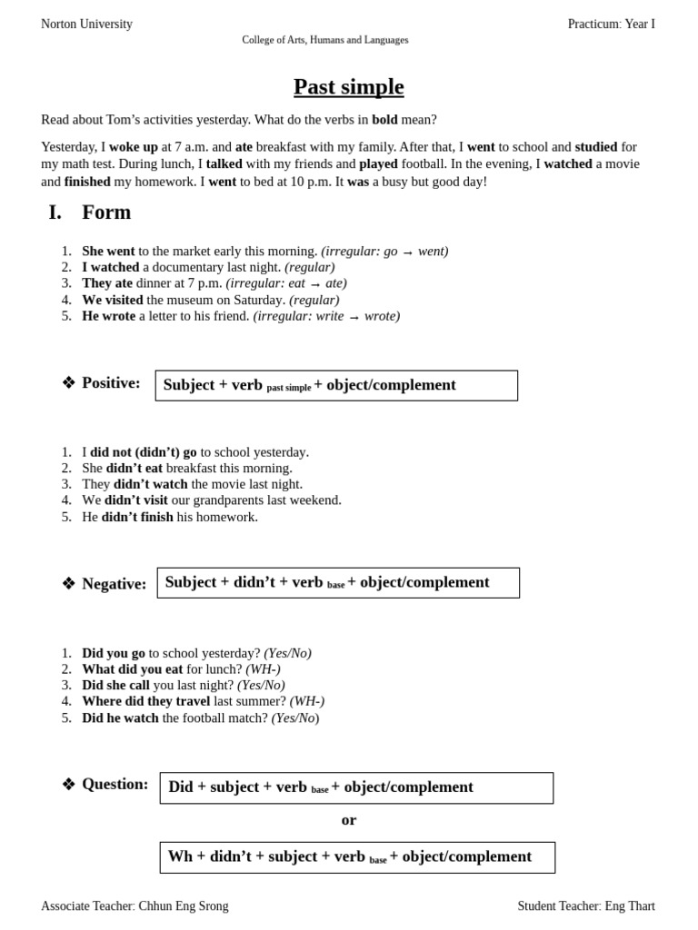 Past Simple Verb Usage Guide | PDF | English Language | Linguistic ...