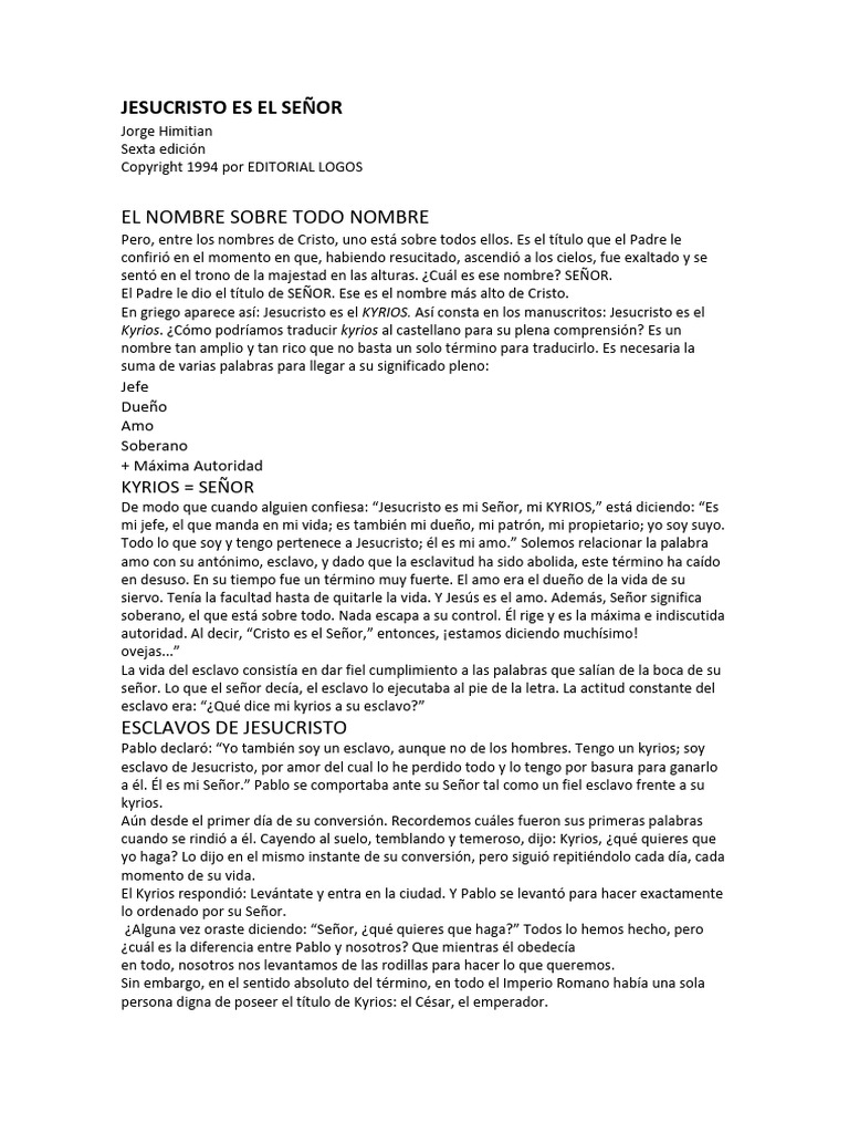 Jesucristo Es El Señor | PDF | Cristo (título) | Pecado