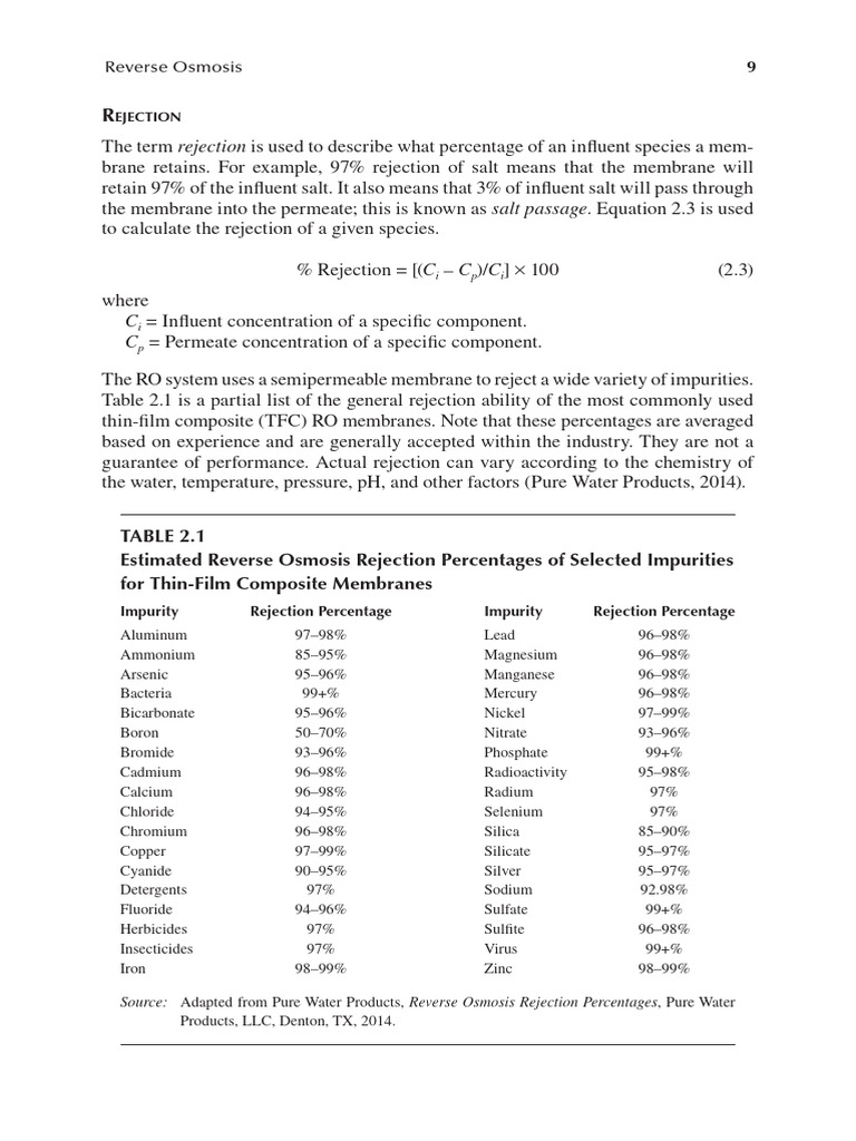 Reverse Osmosis Membrane Rejection Rates | PDF | Salt (Chemistry ...
