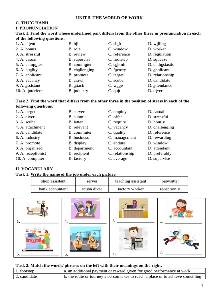 Pronunciation and Vocabulary in the Workplace | PDF | Babysitting ...