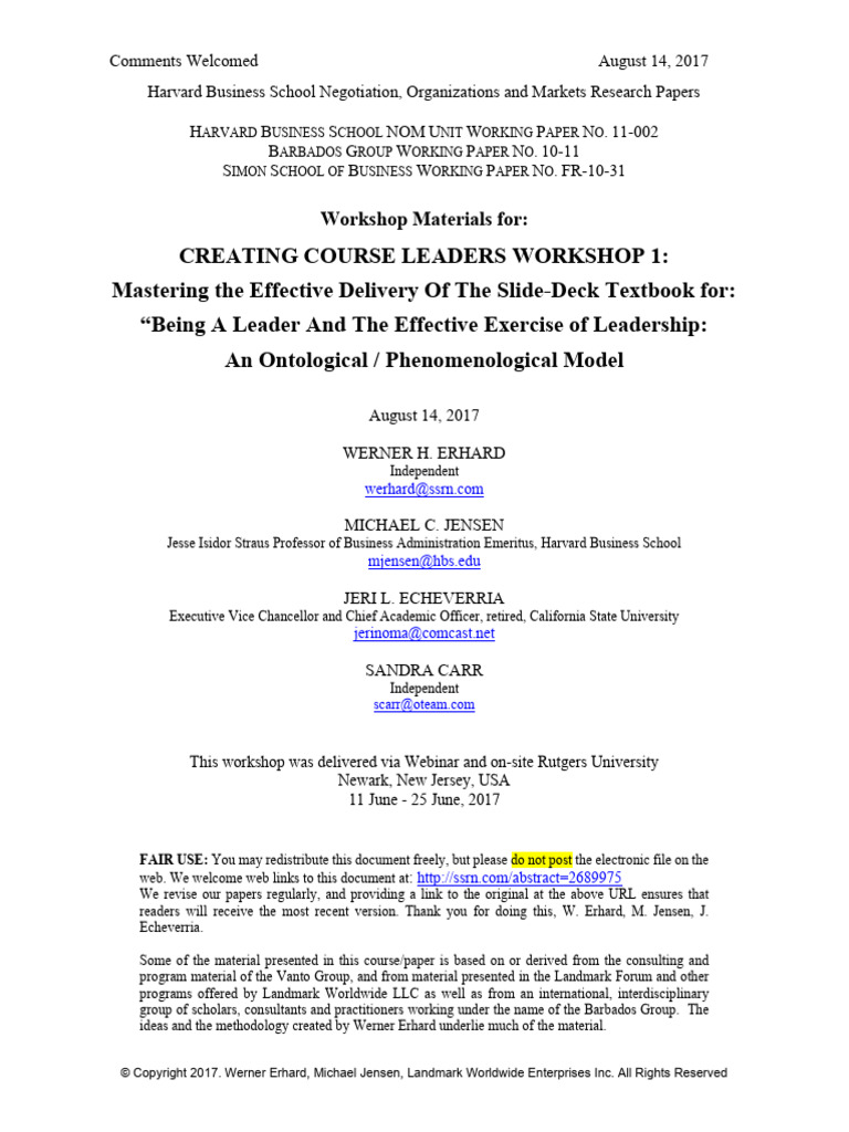 Course Leaders Workshop on Leadership | PDF | All Rights Reserved