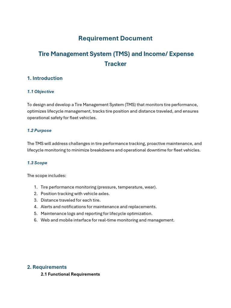 Tire Management - Requirement Document | PDF | Expense | Usability