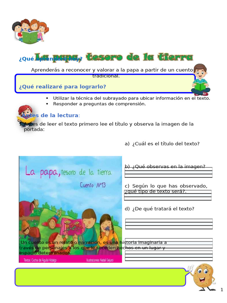 Ficha Plan Lector 29 de Mayo - La-papa-tesoro-De-la-tierra | PDF | Patata