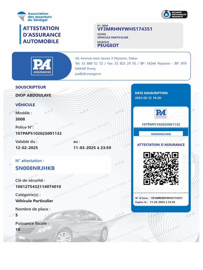Attestation AutomobileSN008NRJHKB | PDF