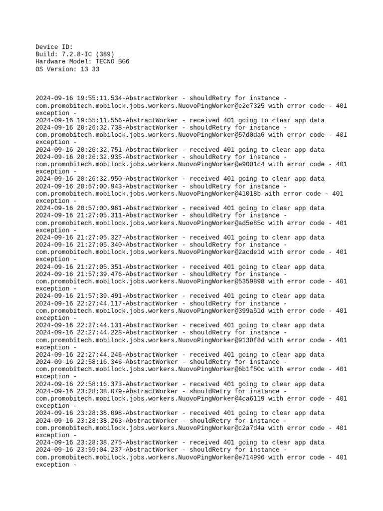 TECNO BG6 Error Log Analysis | PDF | Java (Programming Language ...