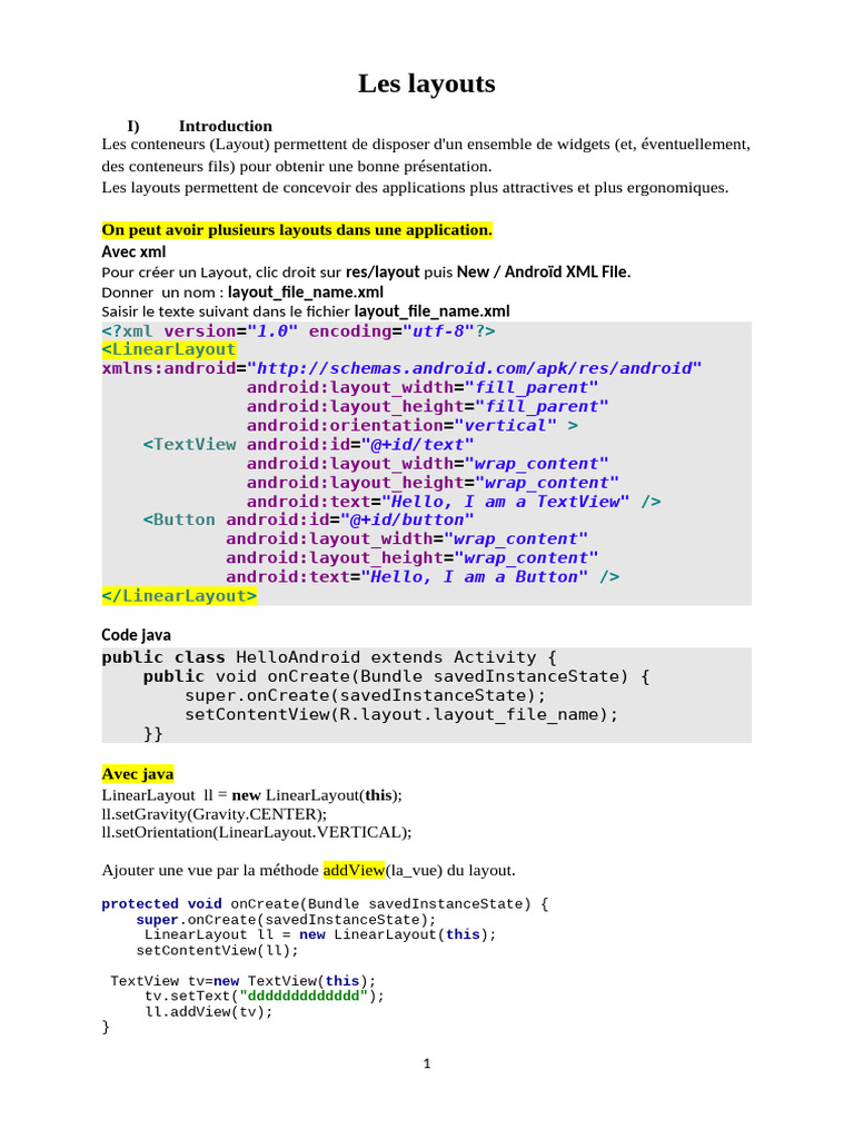Création de Layouts Android en XML | PDF | XML | Langage de balisage