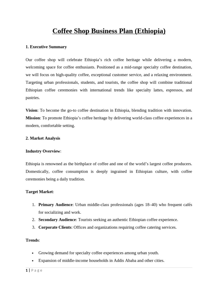 Coffee Shop Business Plan for Ethiopia | PDF | Coffee | Coffeehouse