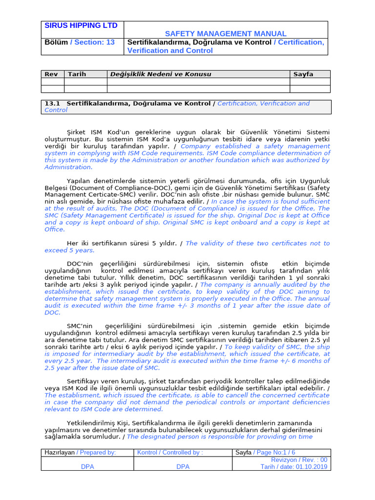 ISM 13 Cert - Verification Belgelendirme, Dogrulama, Kontrol | PDF