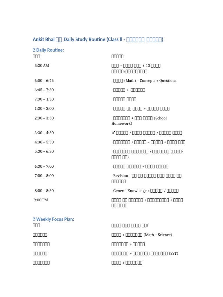 Ankit Class8 Routine | PDF