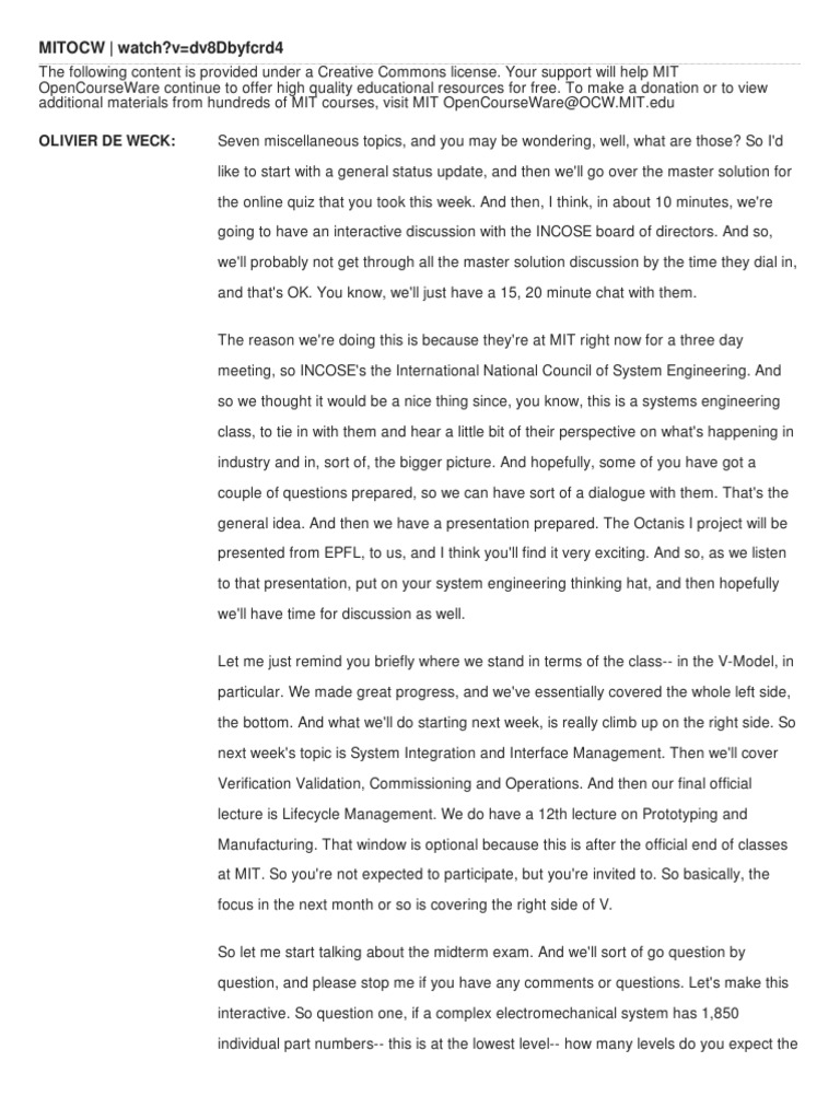 MIT Systems Engineering Class Update | PDF
