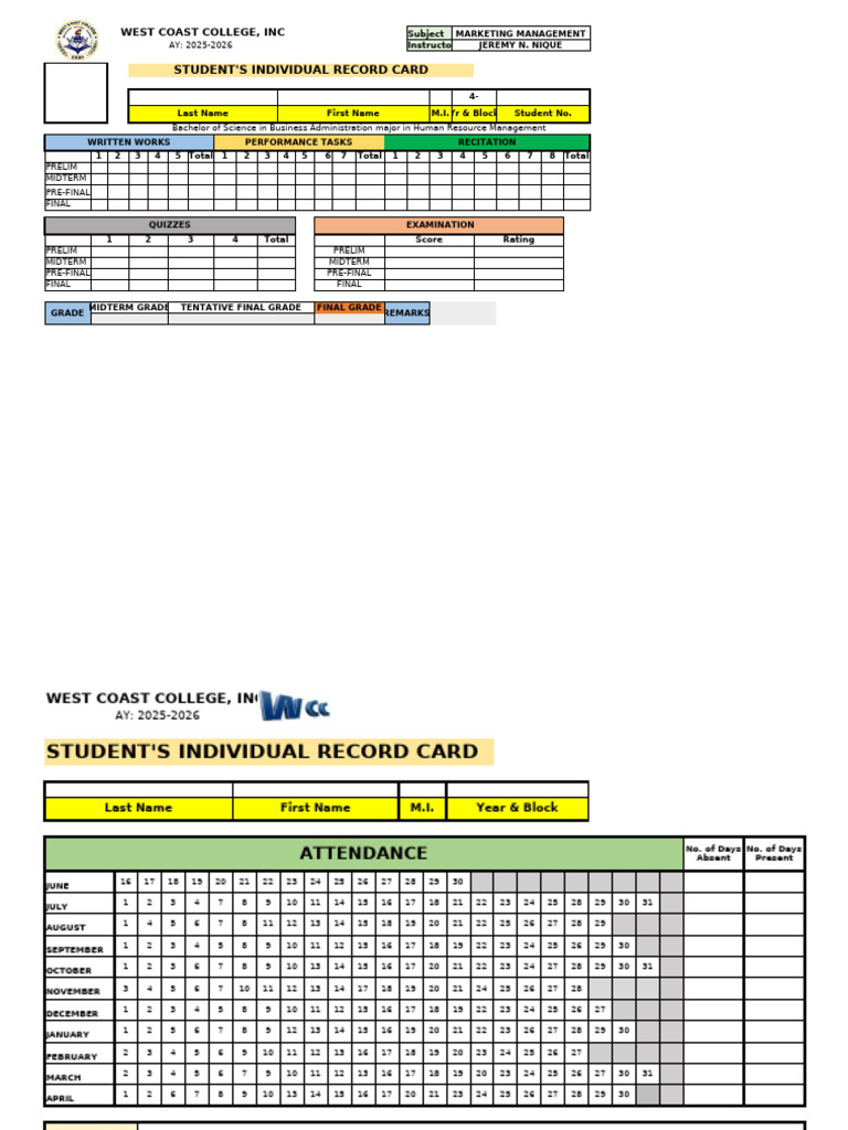 STUDIRecordCard WCC | PDF