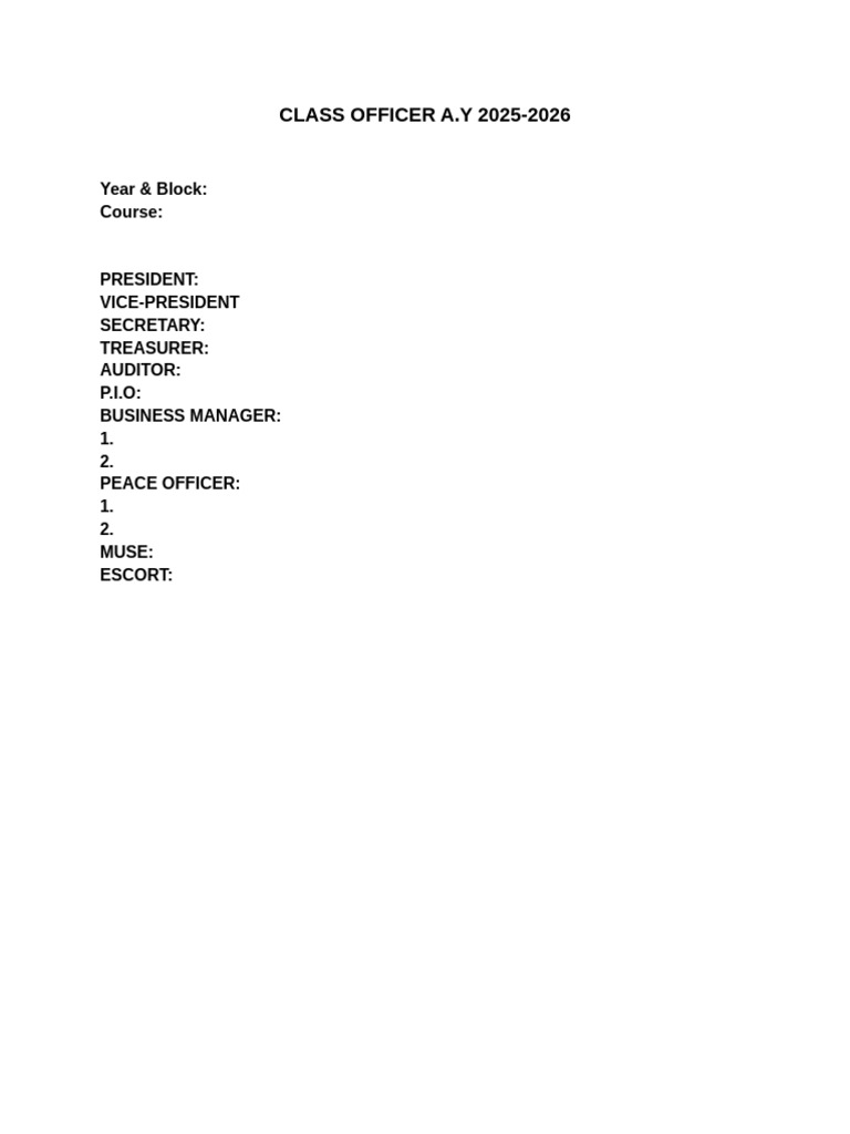 Class Officer 2025 2026 | PDF