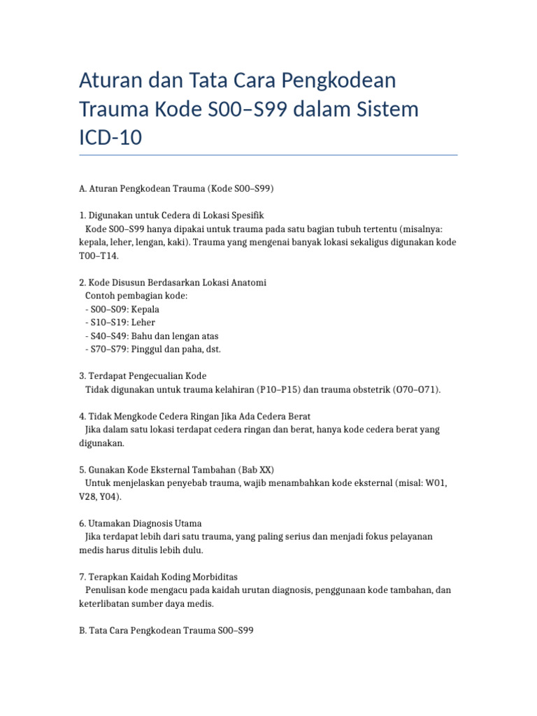 Pengkodean Trauma Kode S00–S99 | PDF