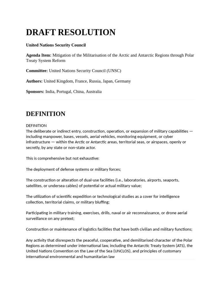 Mitigating Polar Militarisation: UNSC Resolution | PDF | United Nations ...