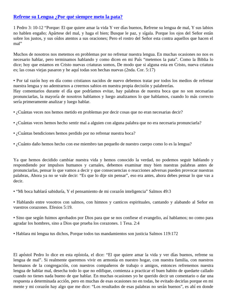 Refrenar la Lengua en la Vida Cristiana | PDF | Cristo (título) | Amor