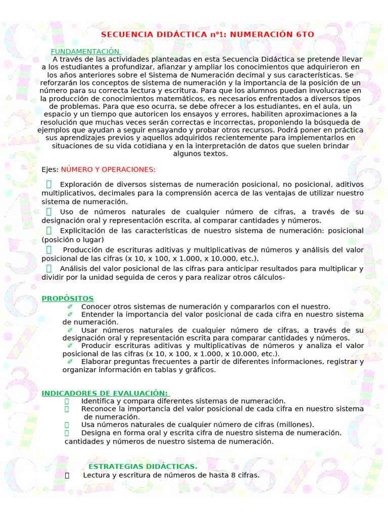 Secuencia Didáctica: Numeración 6to Grado | PDF | Decimal | Números