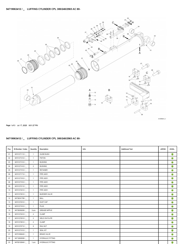 Luffing Cylinder Parts List | PDF