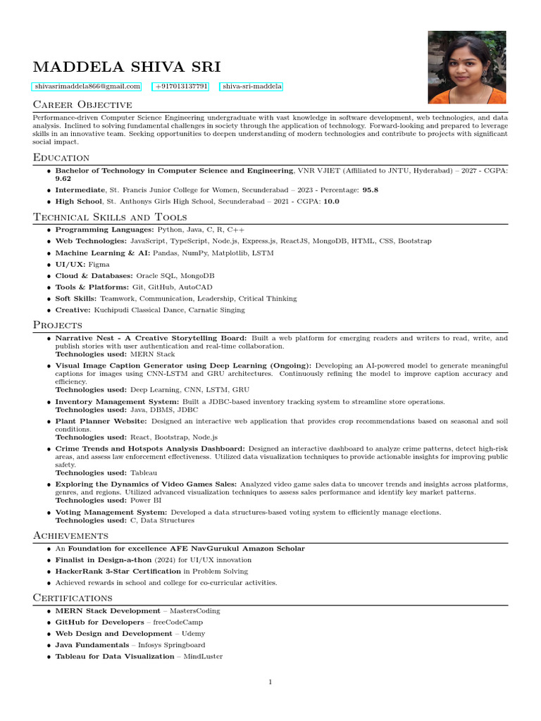 Computer Science Engineering Resume | PDF | Deep Learning | World Wide Web