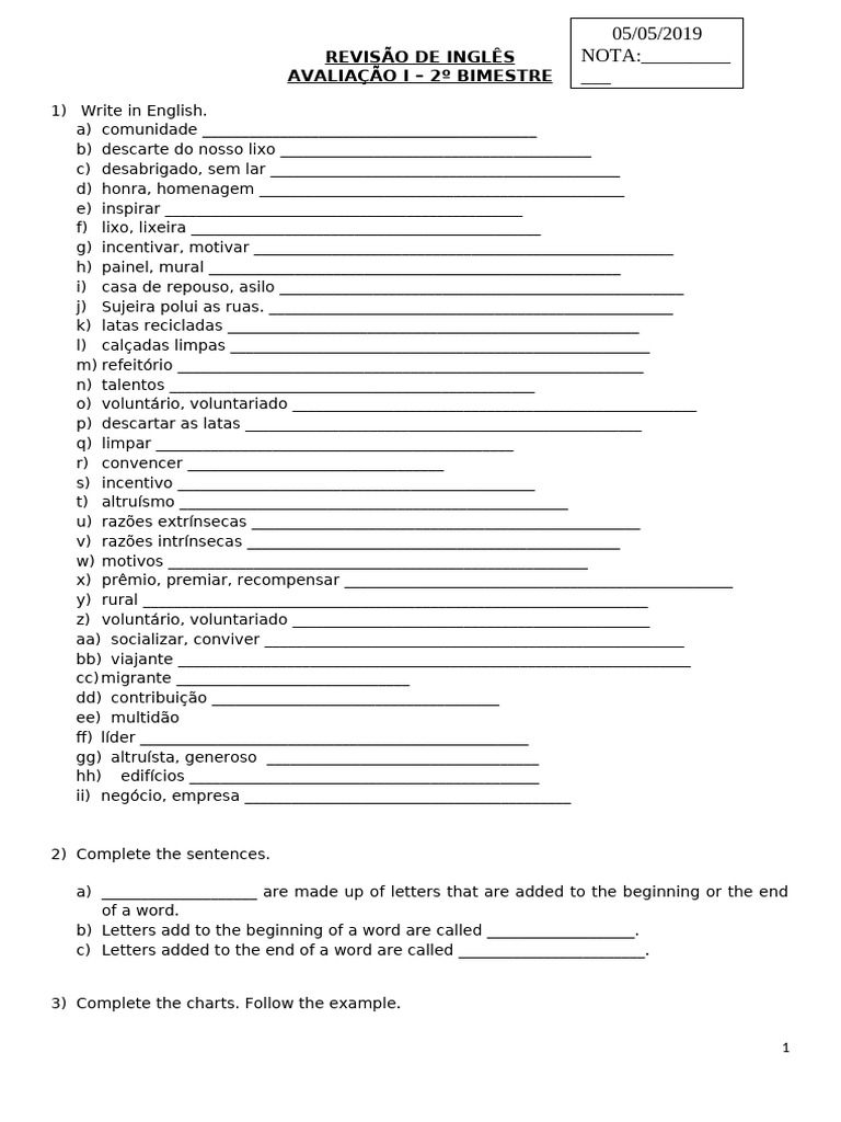 Revisão de Vocabulário em Inglês | PDF | Linguistic Typology | Syntax