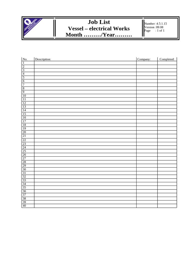 451.15 Job List Vessel - Electrical Works (New Issued at 09 08) | PDF