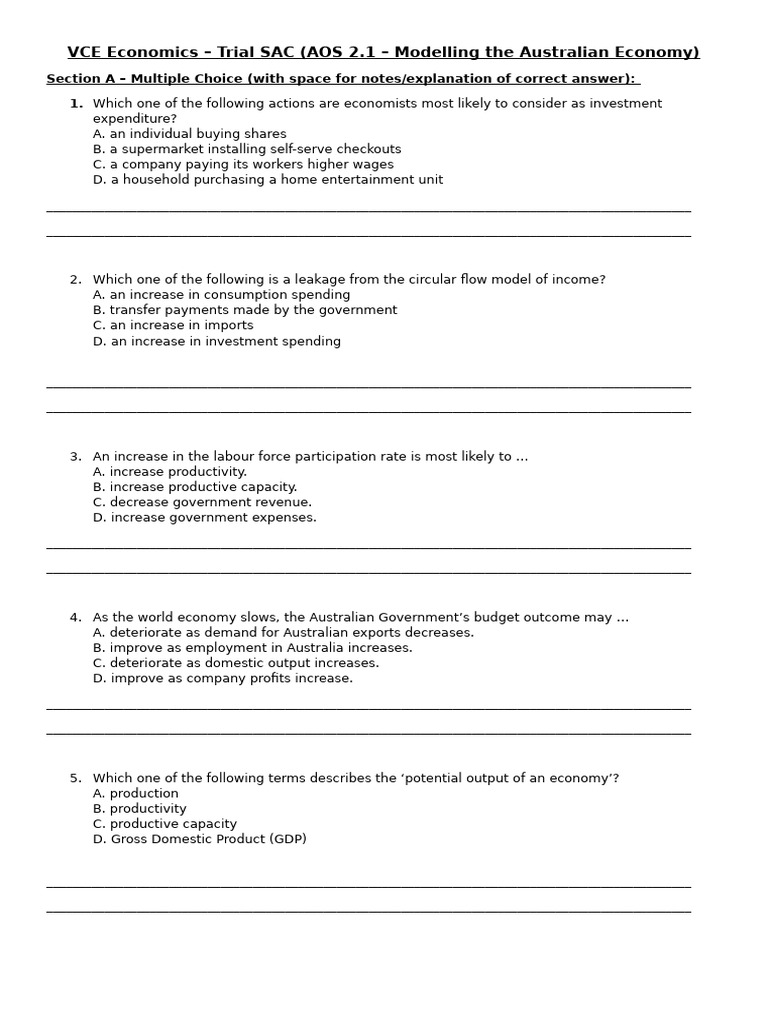 VCE Economics Trial SAC: Australian Economy | PDF | Business Cycle ...