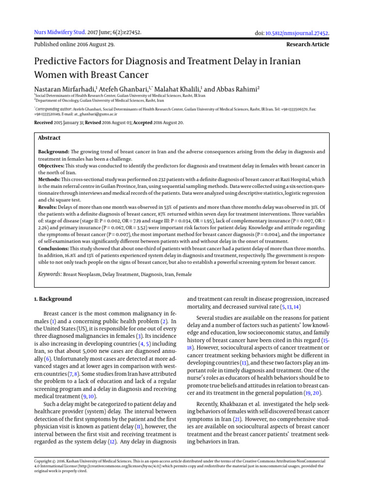 Factors Delaying Breast Cancer Treatment in Iran | PDF | Cancer ...
