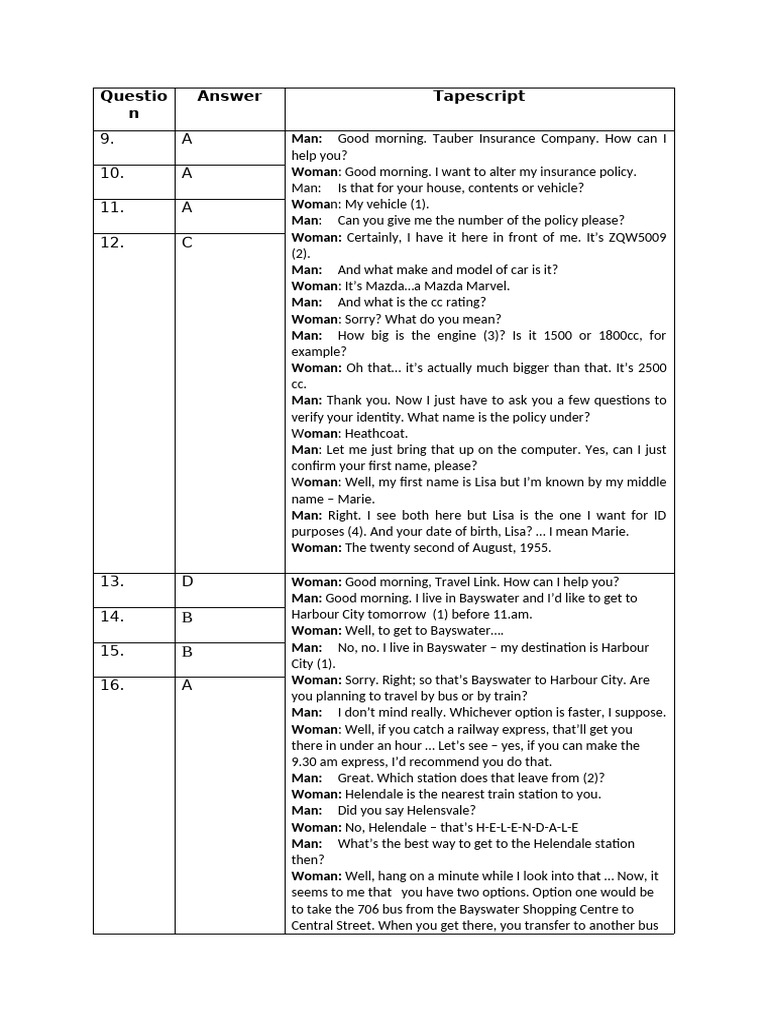 Keys and Tapescript For Part 2.2 | PDF