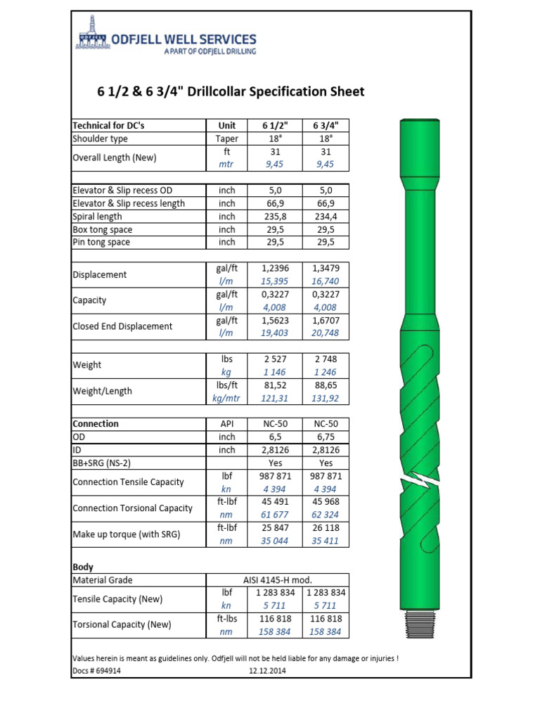 6 1/2" Drill Collar Specifications | PDF | Mechanical Engineering