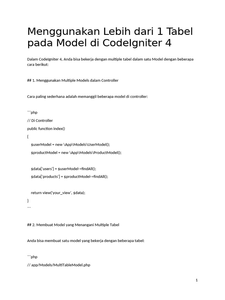 Menggunakan Lebih Dari 1 Tabel Pada Model Di CodeIgniter 4 | PDF | Data ...