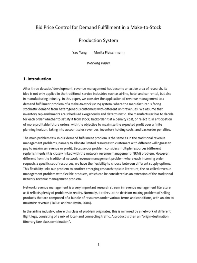 Bid Price Control in Demand Fulfillment1203 | PDF | Demand | Linear ...