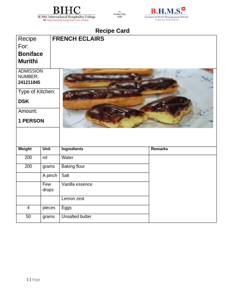 French Eclairs Recipe | PDF
