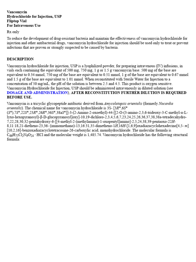Vancomycin Label | PDF | Intravenous Therapy | Staphylococcus