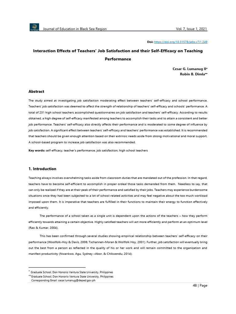 249-Article Text-749-1-10-20211206 | PDF | Self Efficacy | Teachers