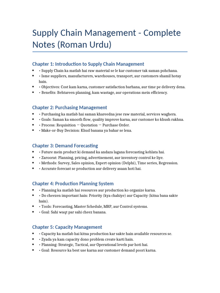 SCM Complete Notes RomanUrdu | PDF | Supply Chain Management ...
