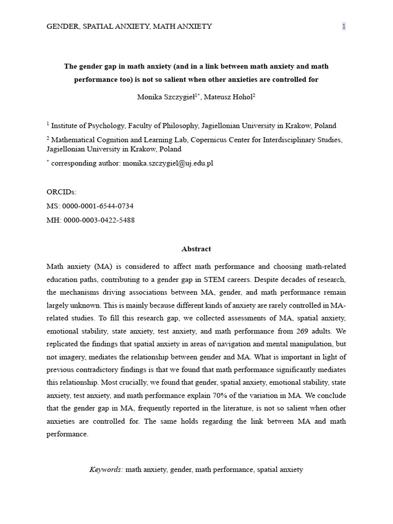 Gender Differences in Math Anxiety Factors | PDF | Anxiety | Mathematics