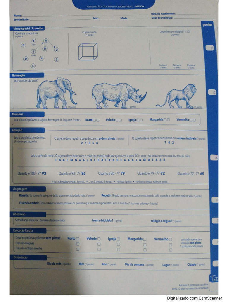 Avaliação Cognitiva- MOCA | PDF
