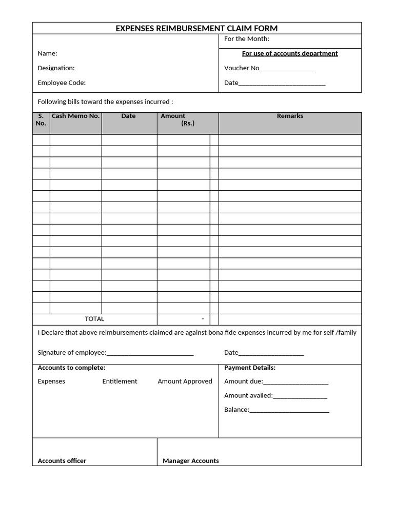 Expense Reimbursement Claim Form | PDF